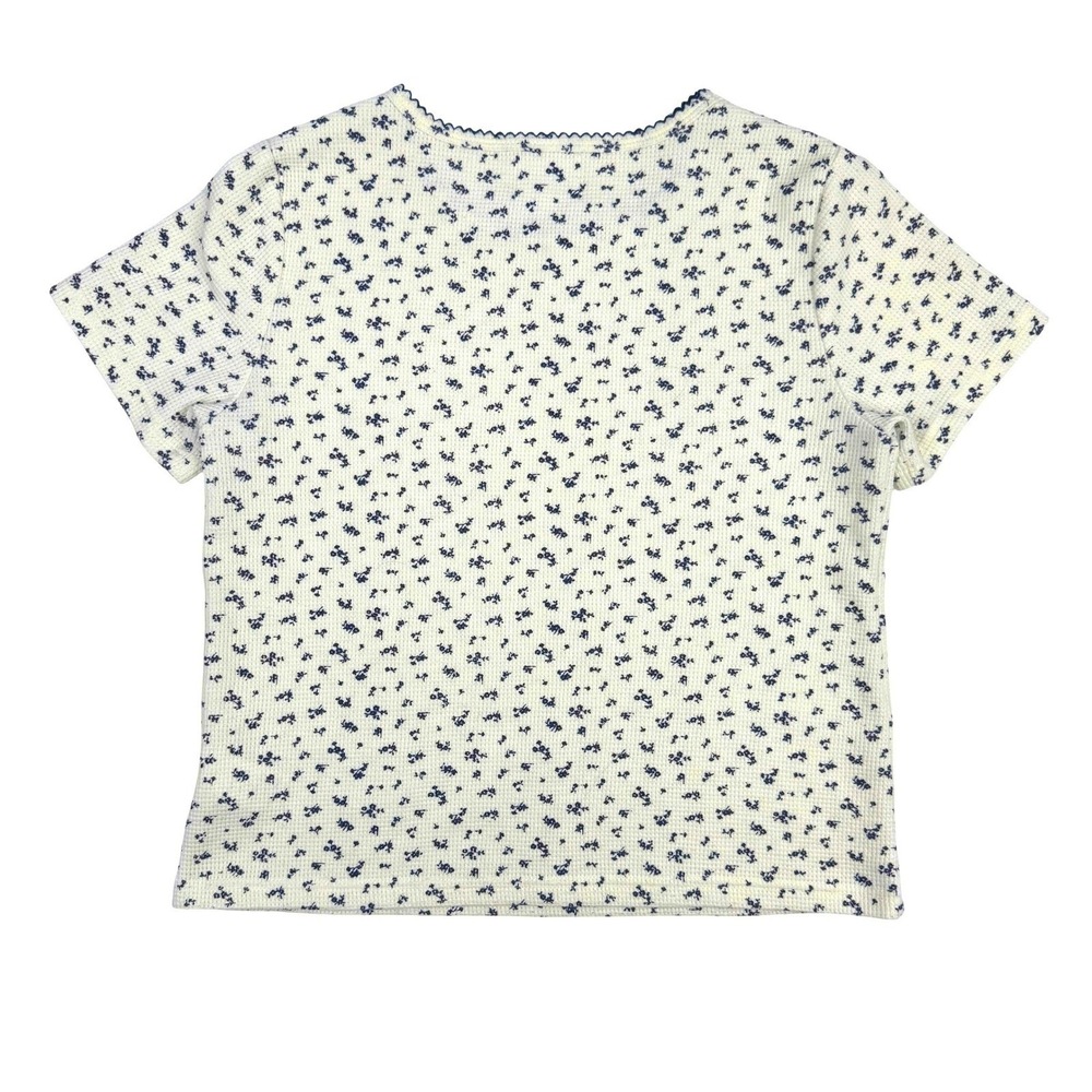 THINGS BETWEEN Cream Floralβ Waffle Knit Scalloped Picot Trim Top Size M - Picture 2 of 6